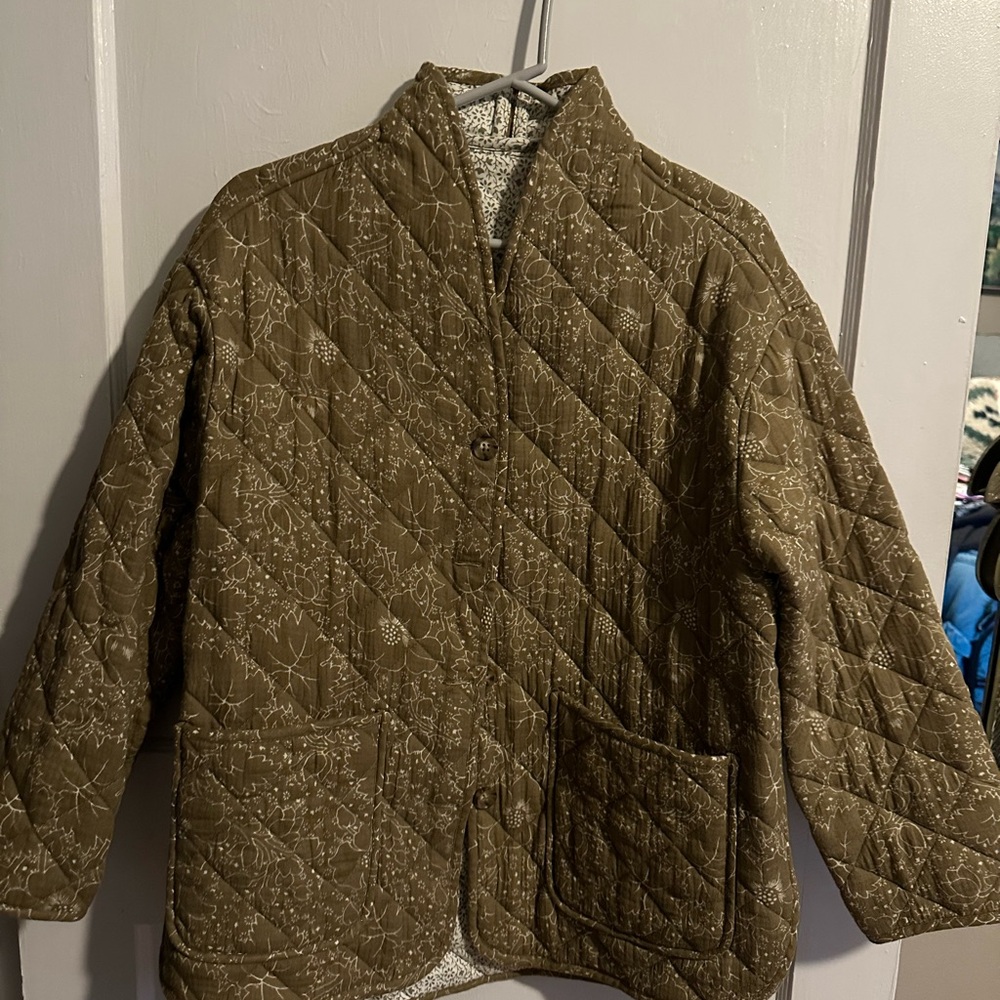 Brown Quilted Jacket with Floral Pattern